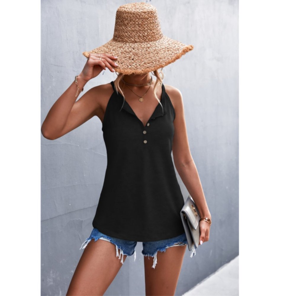 Quarter-Button Round Neck Cami - Picture 6 of 8